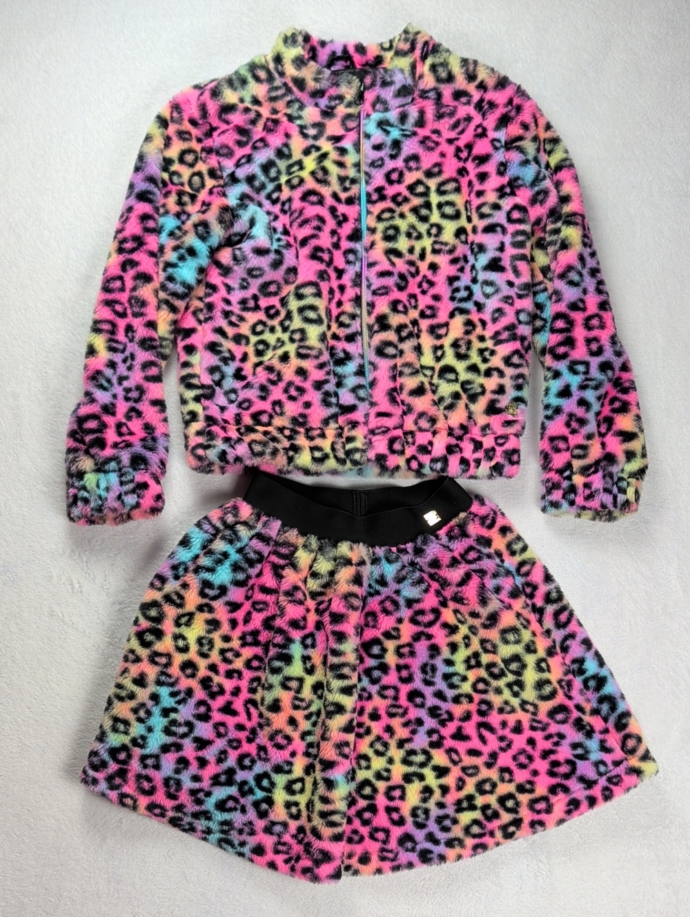 Deux par Deux Kids Faux Fur Leopard Zipper Jacket Skirt Size 10